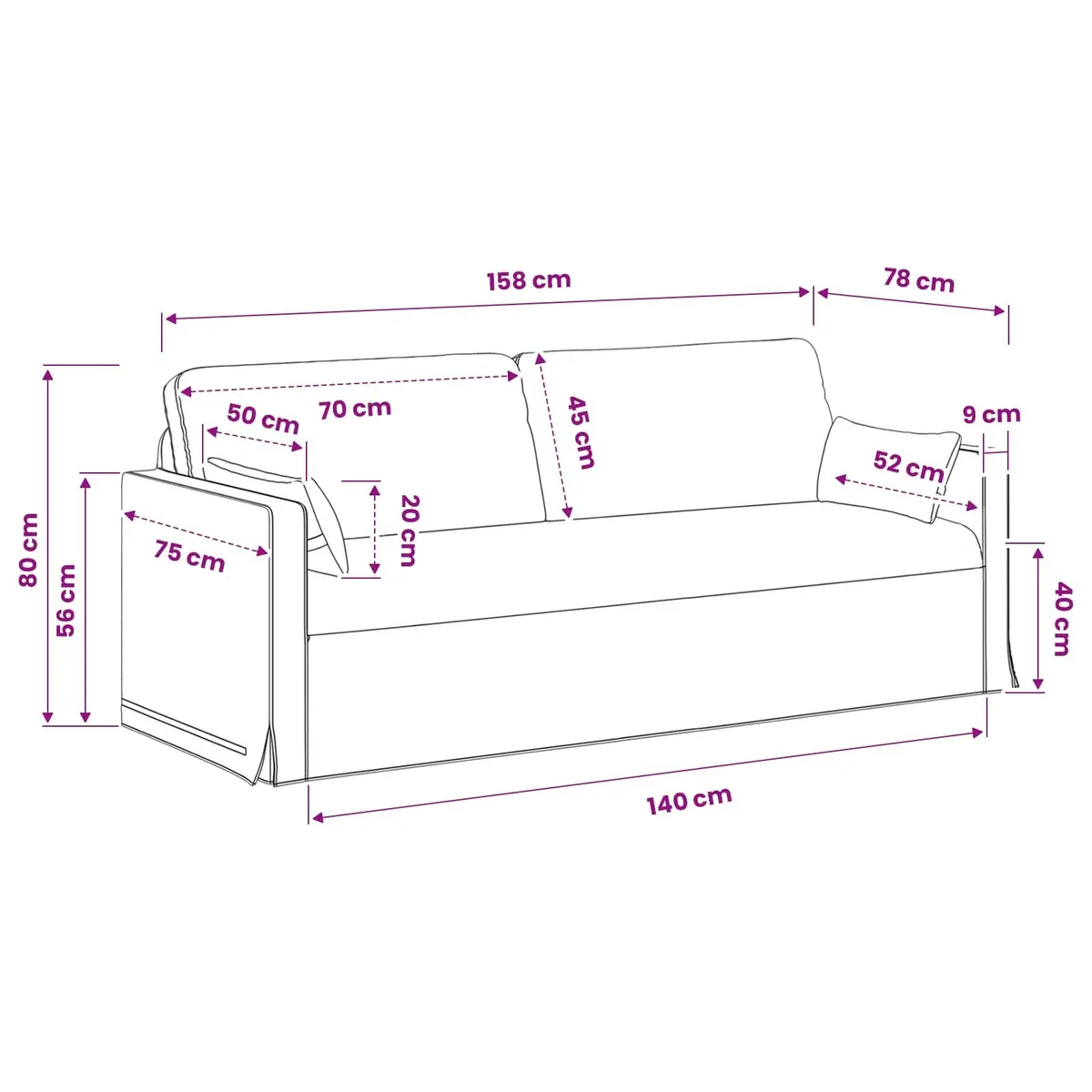 Grey Fabric Sofa 158cm Modern Living Room Couch Modular Seating Lounge Chair