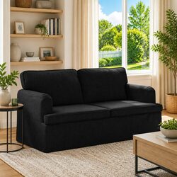 Compact and Modern Black Fabric Sofa