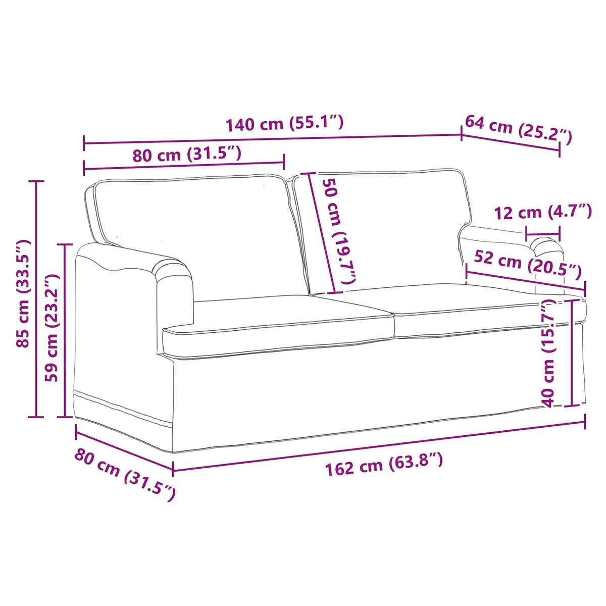 Black Fabric Sofa 162x80x85cm Modern Living Room Bedroom Modular Lounge Couch