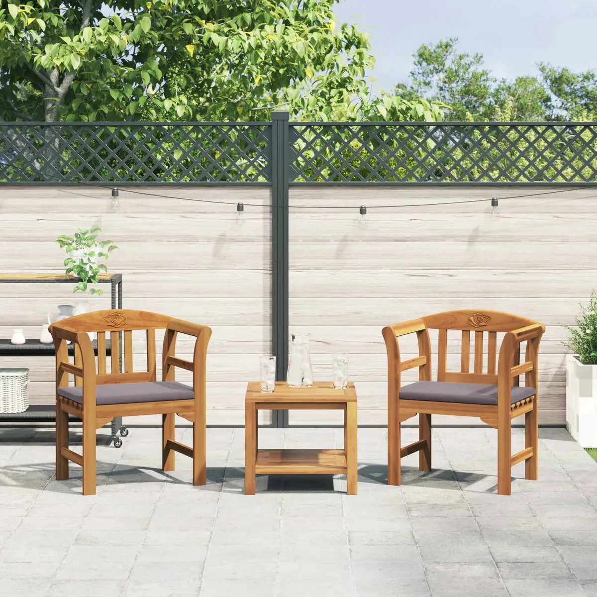 Outdoor Bench Brown Solid Acacia Wood Hand-Carved Rose Embellishments Curved Armrests