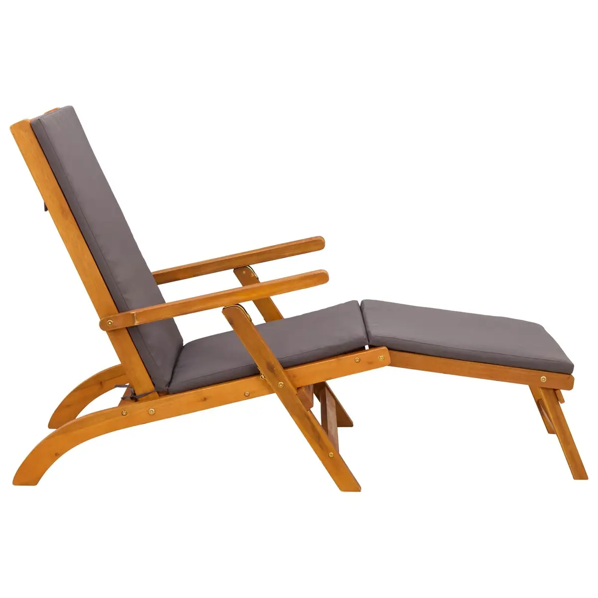 Reclining Sun Lounger Brown Solid Acacia Wood Adjustable Backrest Foldable Frame