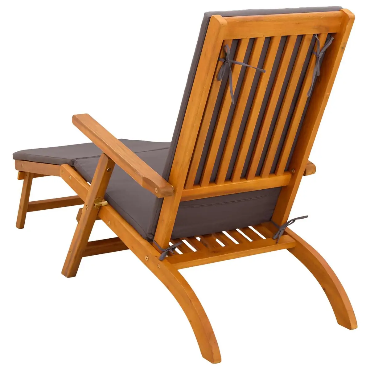Reclining Sun Lounger Brown Solid Acacia Wood Adjustable Backrest Foldable Frame
