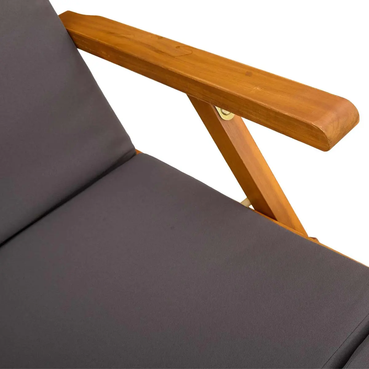 Reclining Sun Lounger Brown Solid Acacia Wood Adjustable Backrest Foldable Frame