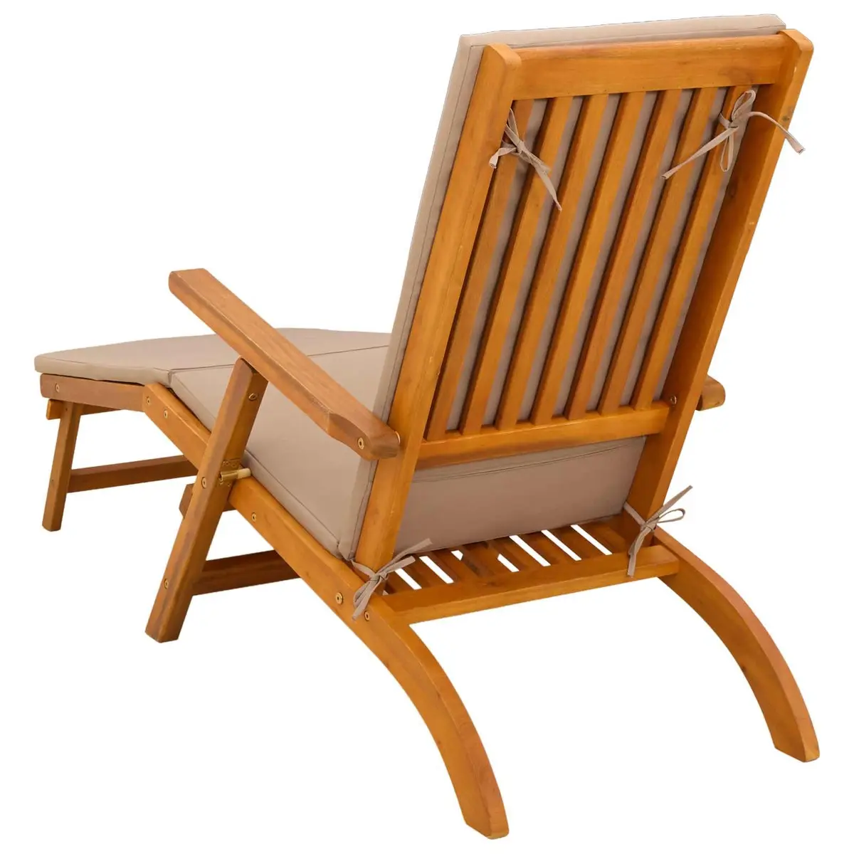 Sun Lounger Brown Solid Acacia Wood Folding Chair Reclining with Five-Position Backrest