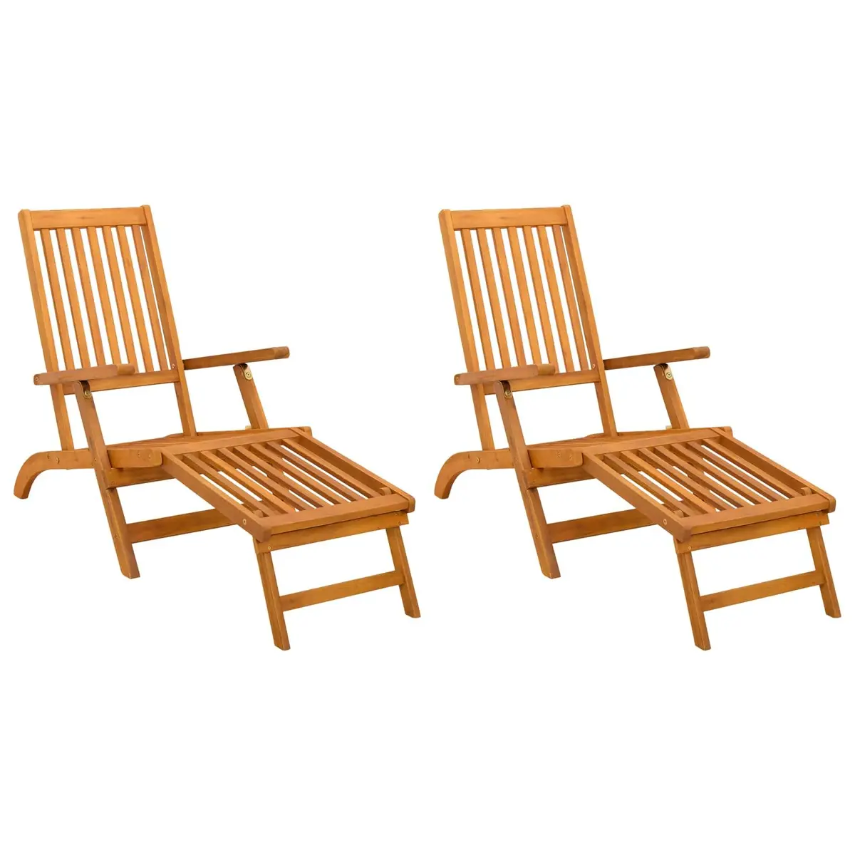 Reclining Sun Lounger Brown Acacia Wood Adjustable Backrest Foldable 2 Piece
