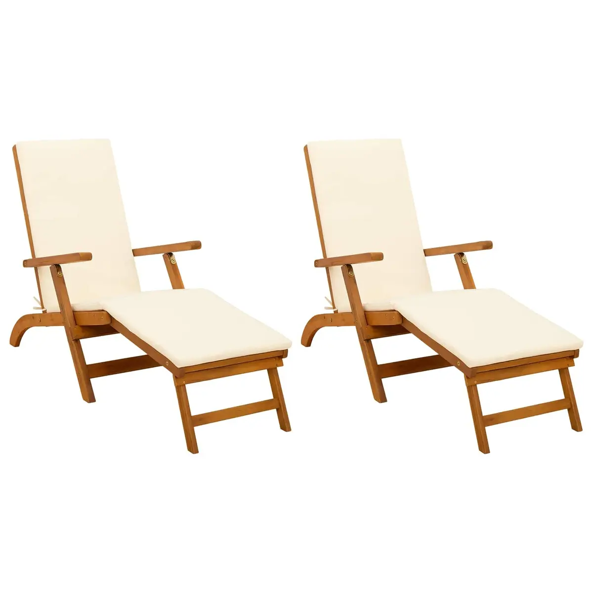 Reclining Sun Lounger Brown 2 Piece Adjustable Backrest Foldable Acacia Wood