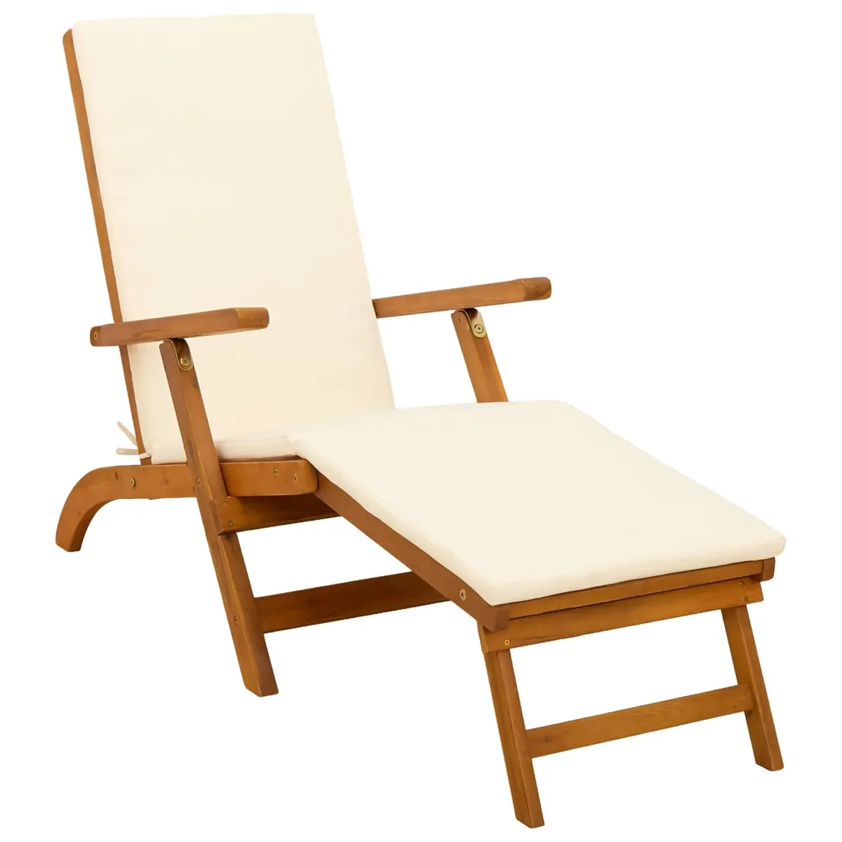 Reclining Sun Lounger Brown 2 Piece Adjustable Backrest Foldable Acacia Wood