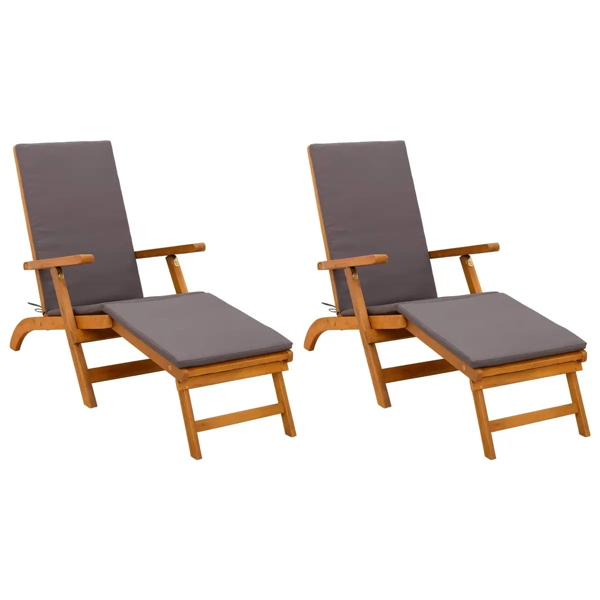 Reclining Sun Lounger Brown Acacia Wood Adjustable Backrest Foldable Frame 2 Piece