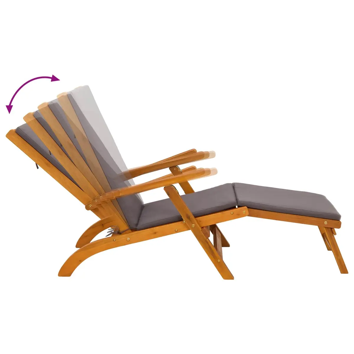 Reclining Sun Lounger Brown Acacia Wood Adjustable Backrest Foldable Frame 2 Piece