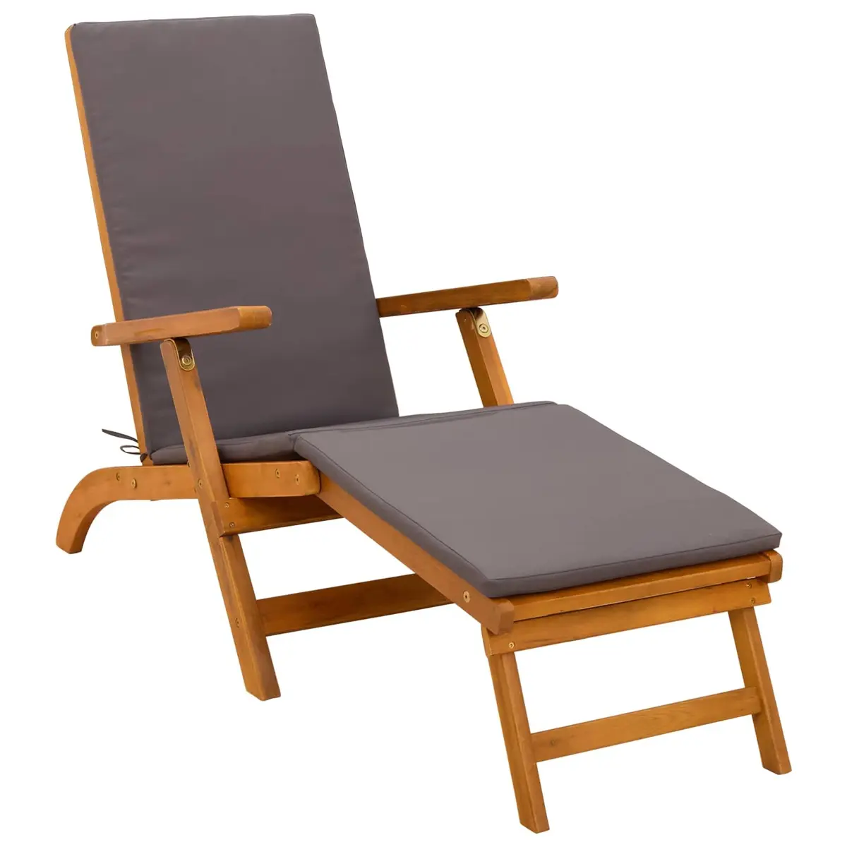 Reclining Sun Lounger Brown Acacia Wood Adjustable Backrest Foldable Frame 2 Piece