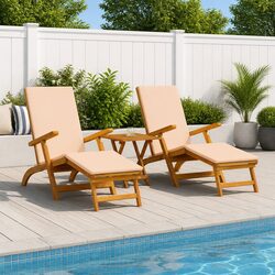 Sun Lounger Set - 2 Wooden Folding Chairs for Outdoors