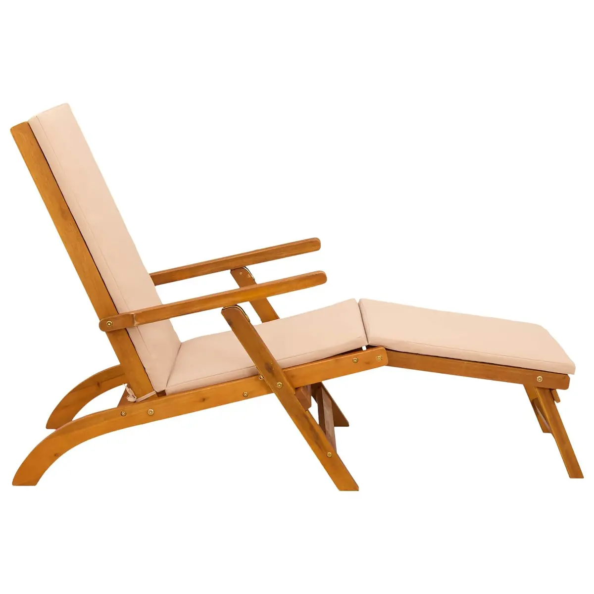 Sun Lounger Brown Adjustable Reclining Folding Chair Wooden 2 Pack