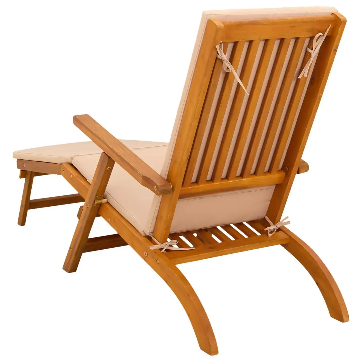 Sun Lounger Brown Adjustable Reclining Folding Chair Wooden 2 Pack