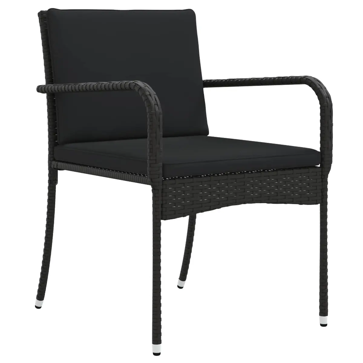 Black Poly Rattan Garden Furniture Set Outdoor Table and Chairs with Acacia Wood Top and Removable Cushions