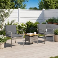 Garden Bistro Set 3 Piece Grey Poly Rattan Outdoor Furniture with Cushions