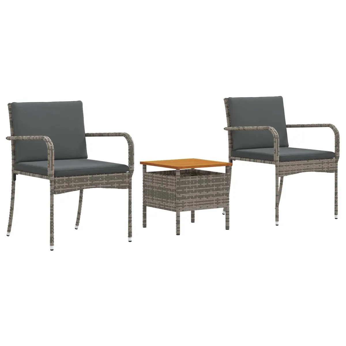Garden Bistro Set 3 Piece Grey Poly Rattan Outdoor Furniture with Cushions