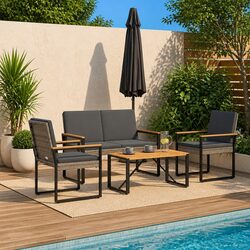 Outdoor Furniture Set 4 Pieces Grey Poly Rattan Garden Patio Seating Dining