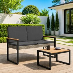 Outdoor Bench Poly Rattan Grey Garden Patio Seating Durable Weather-Resistant