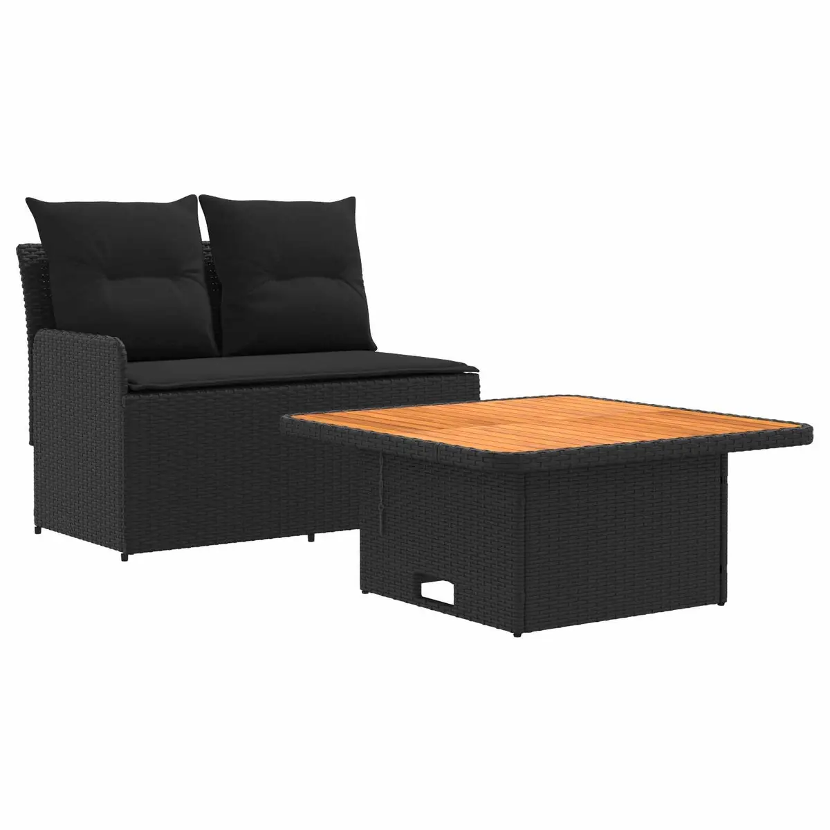 Outdoor Sectional Sofa Black 2-Piece Set with Lift-Up Table