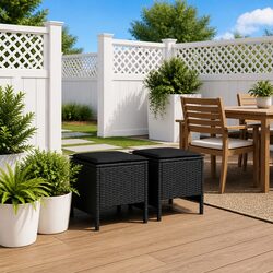Compact and Stylish Black Rattan Garden Footstool