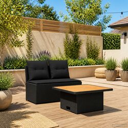 Outdoor Middle Sofa with Lift-Up Table Garden Patio Sectional Seating Black