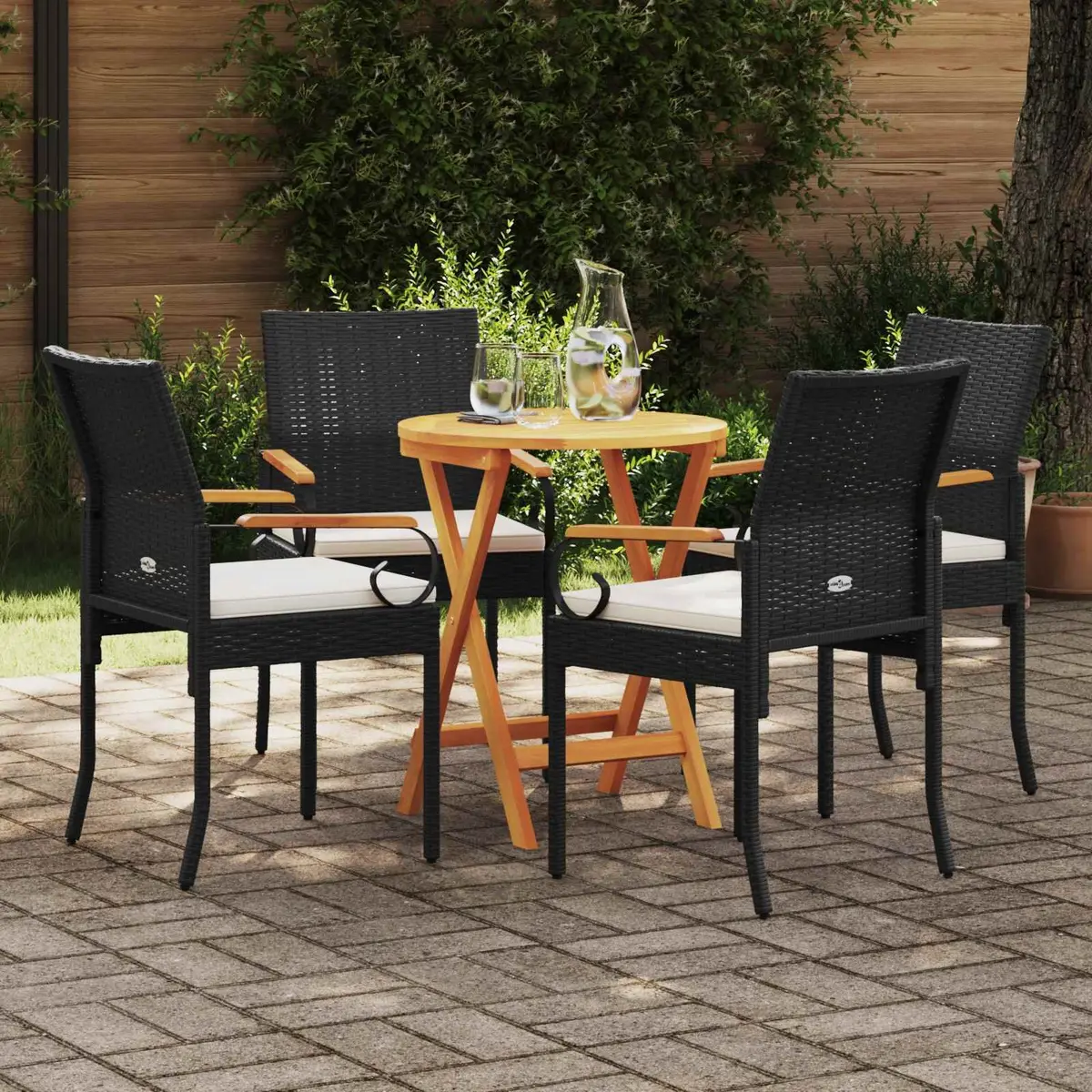 Outdoor Chairs Black Set of 4 Poly Rattan with Cushion Weather Resistant Patio Furniture