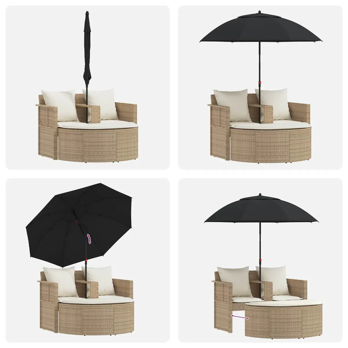 Garden Sofa Set Beige 8 Piece Outdoor Lounge Furniture with Adjustable Parasol