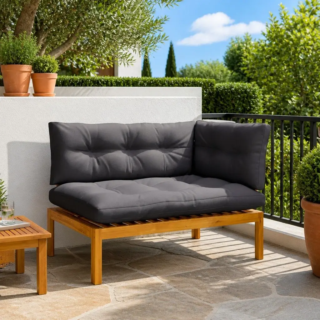 Corner Sofa Unit Natural Dark Grey Acacia Wood Outdoor Sectional Garden Seating