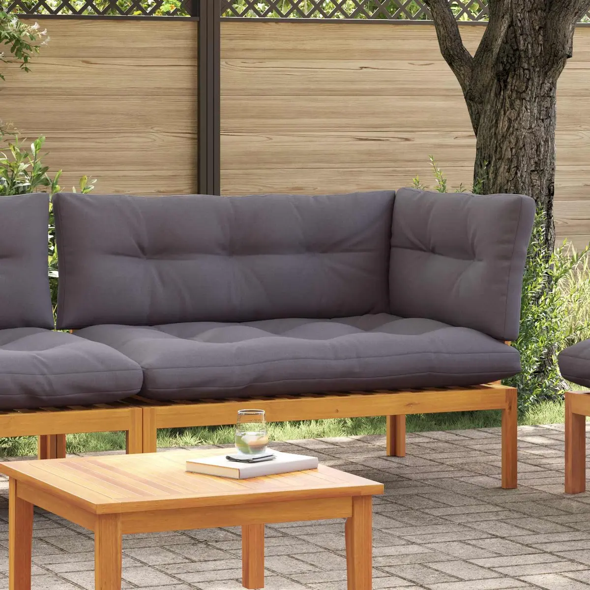 Corner Sofa Unit Natural Dark Grey Acacia Wood Outdoor Sectional Garden Seating