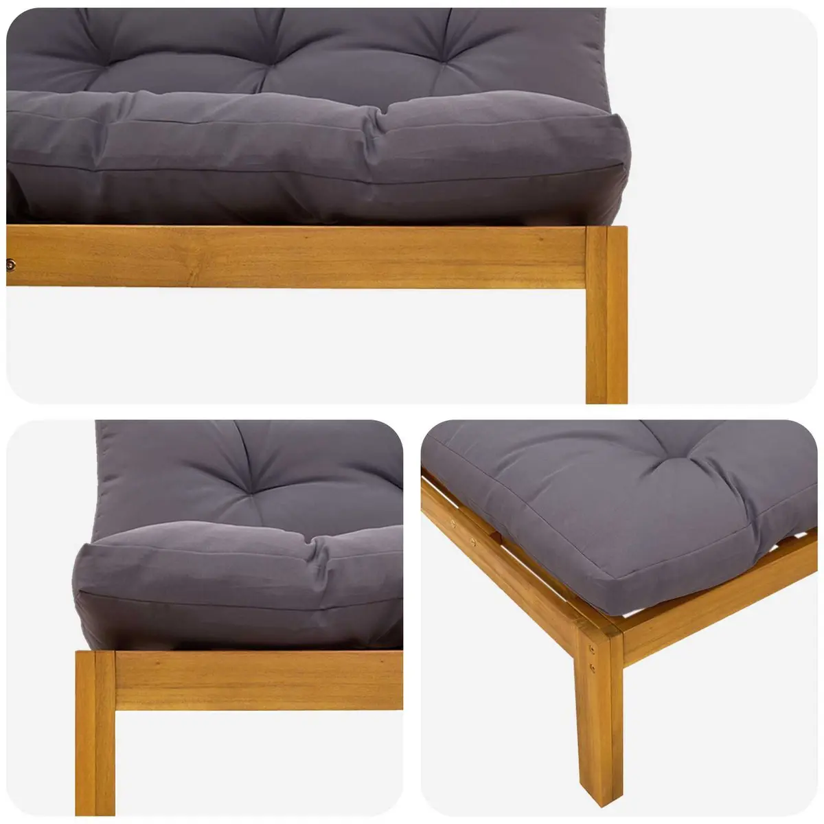 Middle Sofa Unit Natural Dark Grey Acacia Wood Outdoor Sectional Seating