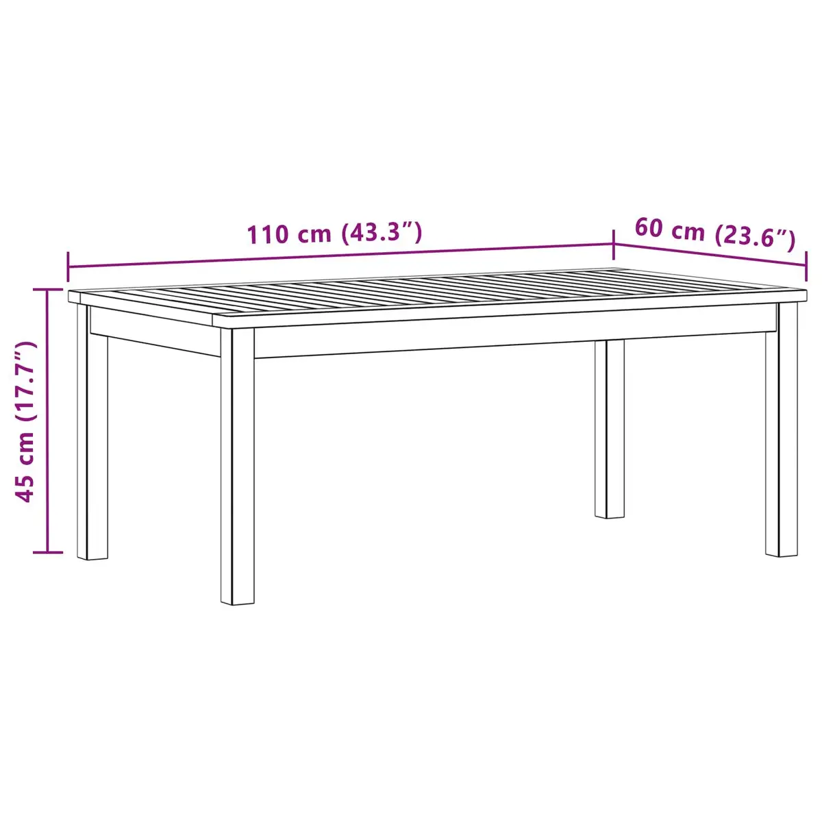 Solid Acacia Wood Coffee Table 110 x 60 x 45 cm Garden Patio Outdoor Indoor