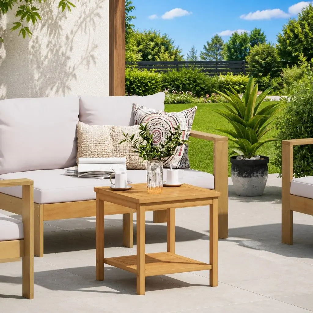 Acacia Wood Side Table for Indoor and Outdoor Spaces