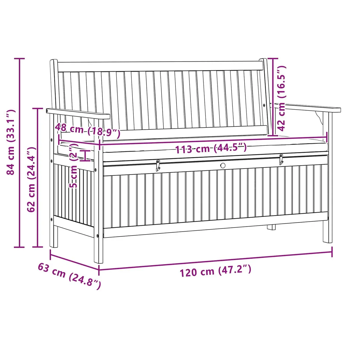 Outdoor Storage Bench Brown 120x63x84cm 2-Seater with Integrated Storage Compartment
