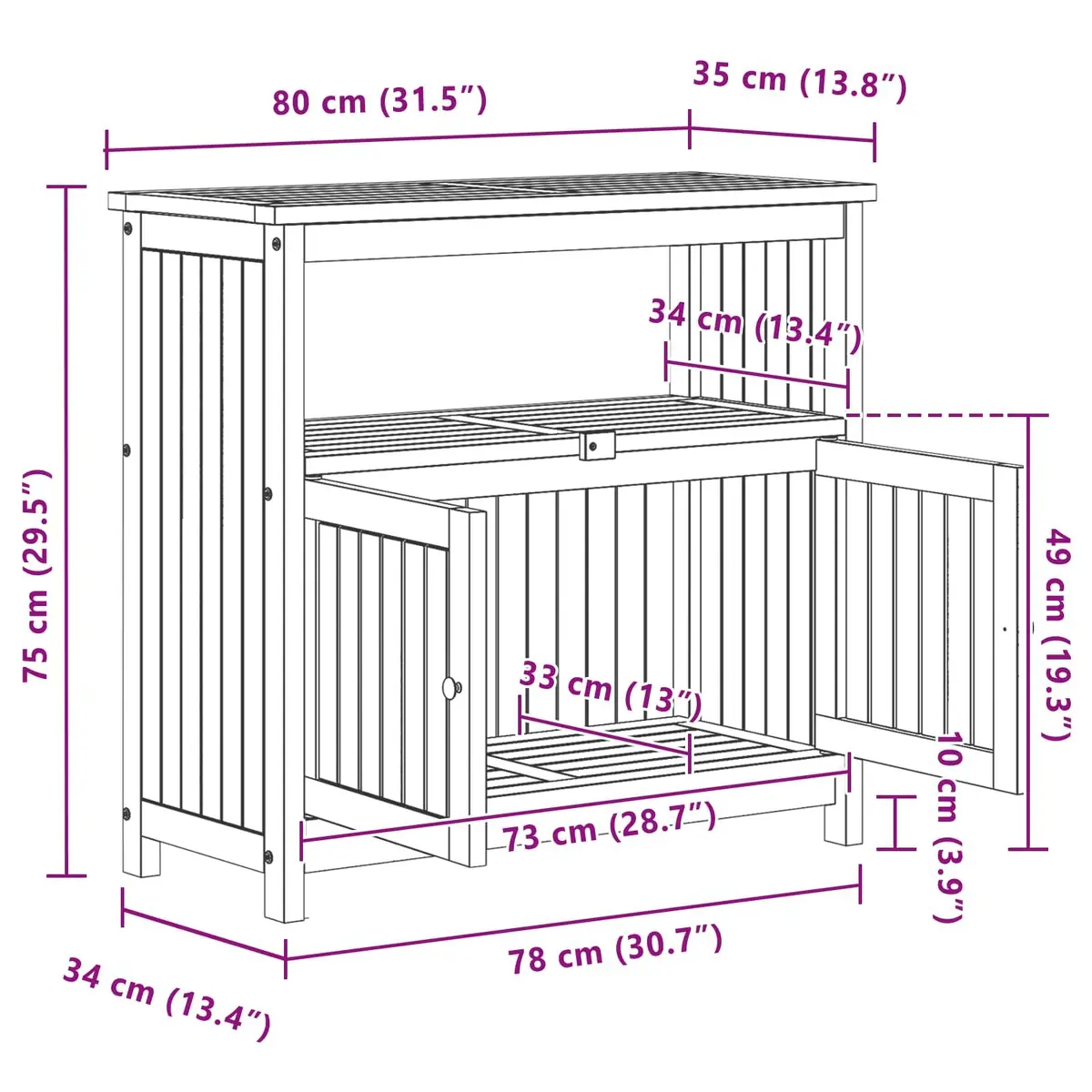Garden Console Table with Storage