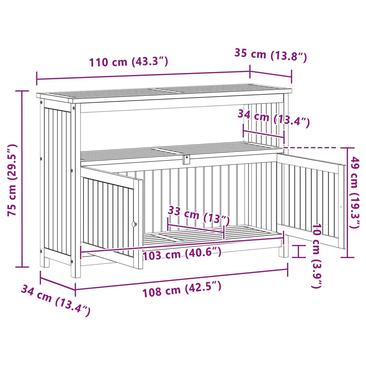 Garden Console Table with Storage Shelves Outdoor Indoor Furniture Light Acacia