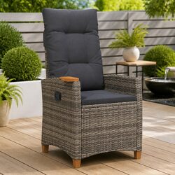 Reclining Garden Chair with Integrated Tea Table Outdoor Seating Grey