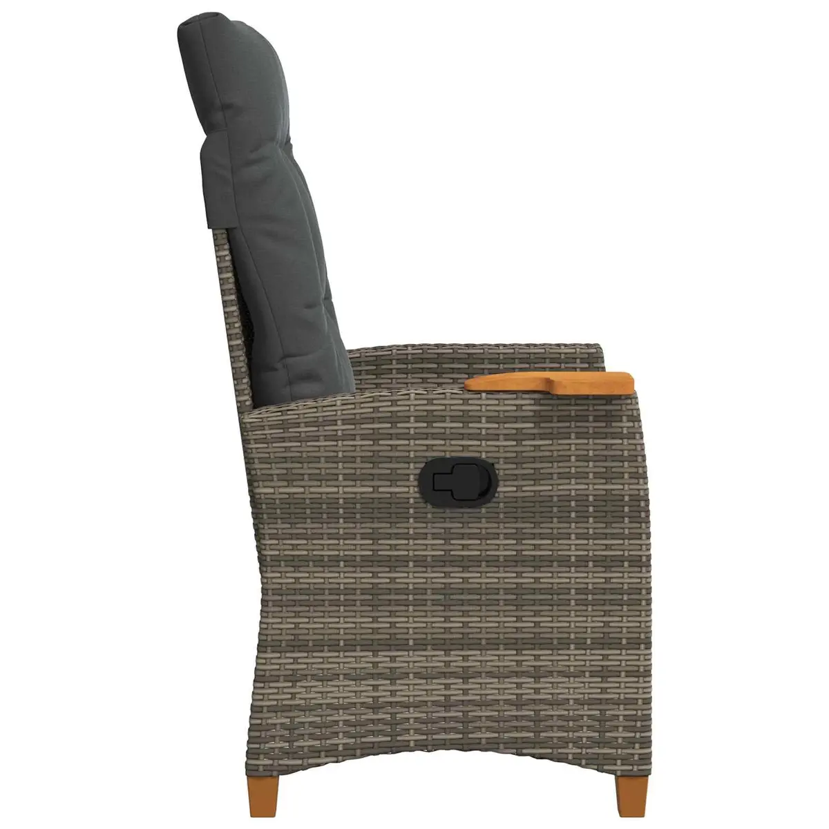 Reclining Garden Chair Grey Adjustable Backrest Integrated Side Table