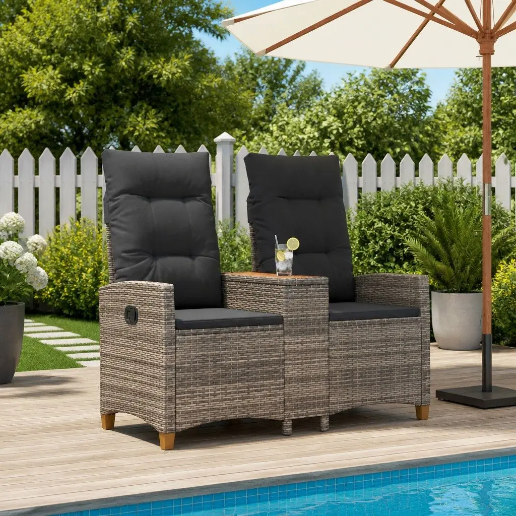 Outdoor Reclining Bench with Side Tea Table