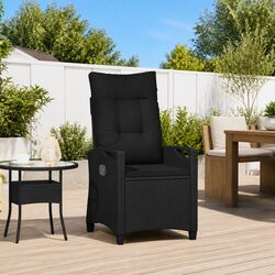 Reclining Outdoor Garden Chair with Fold-Out Table Adjustable Backrest Black