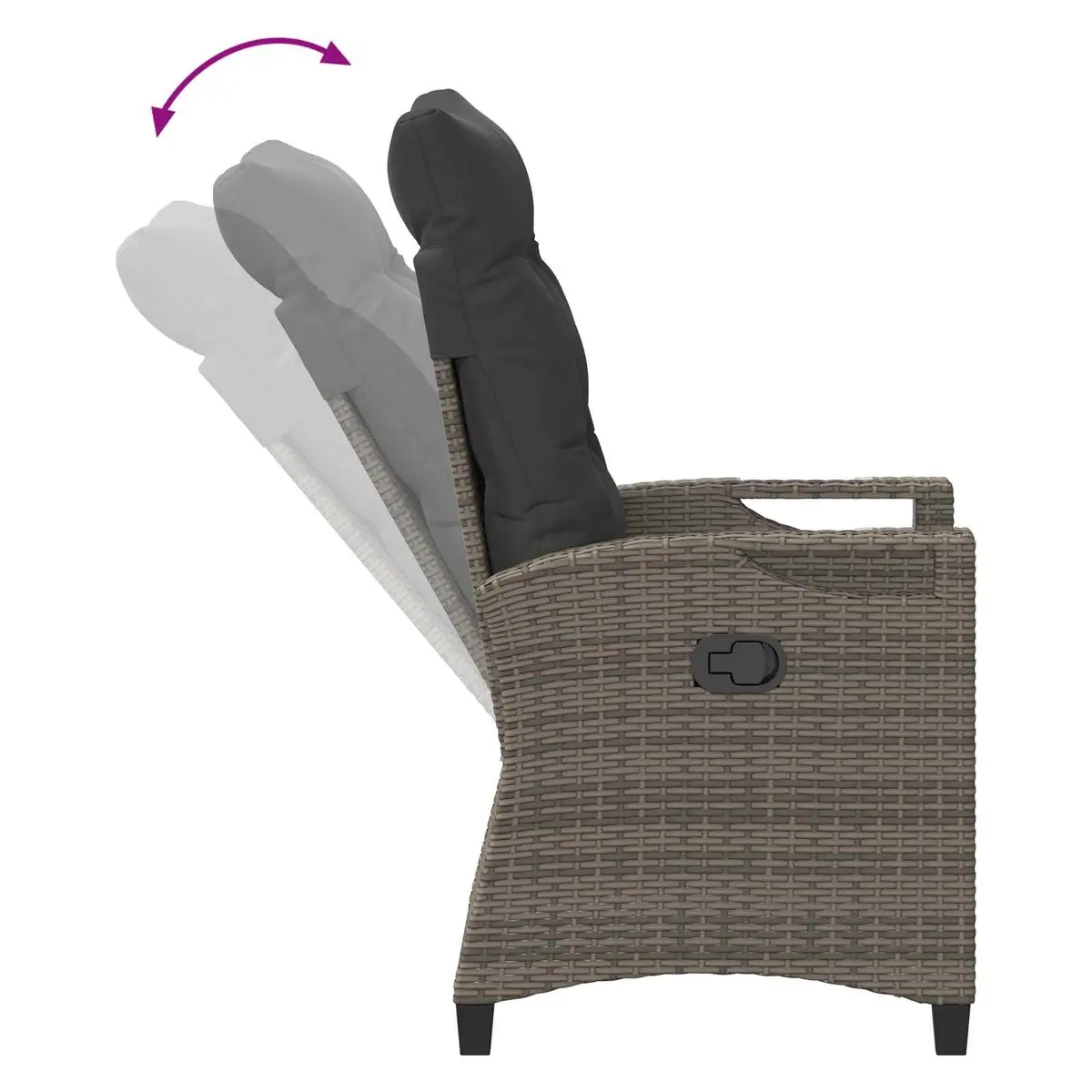 Reclining Garden Chair Grey Height-Adjustable Backrest Fold-Out Table