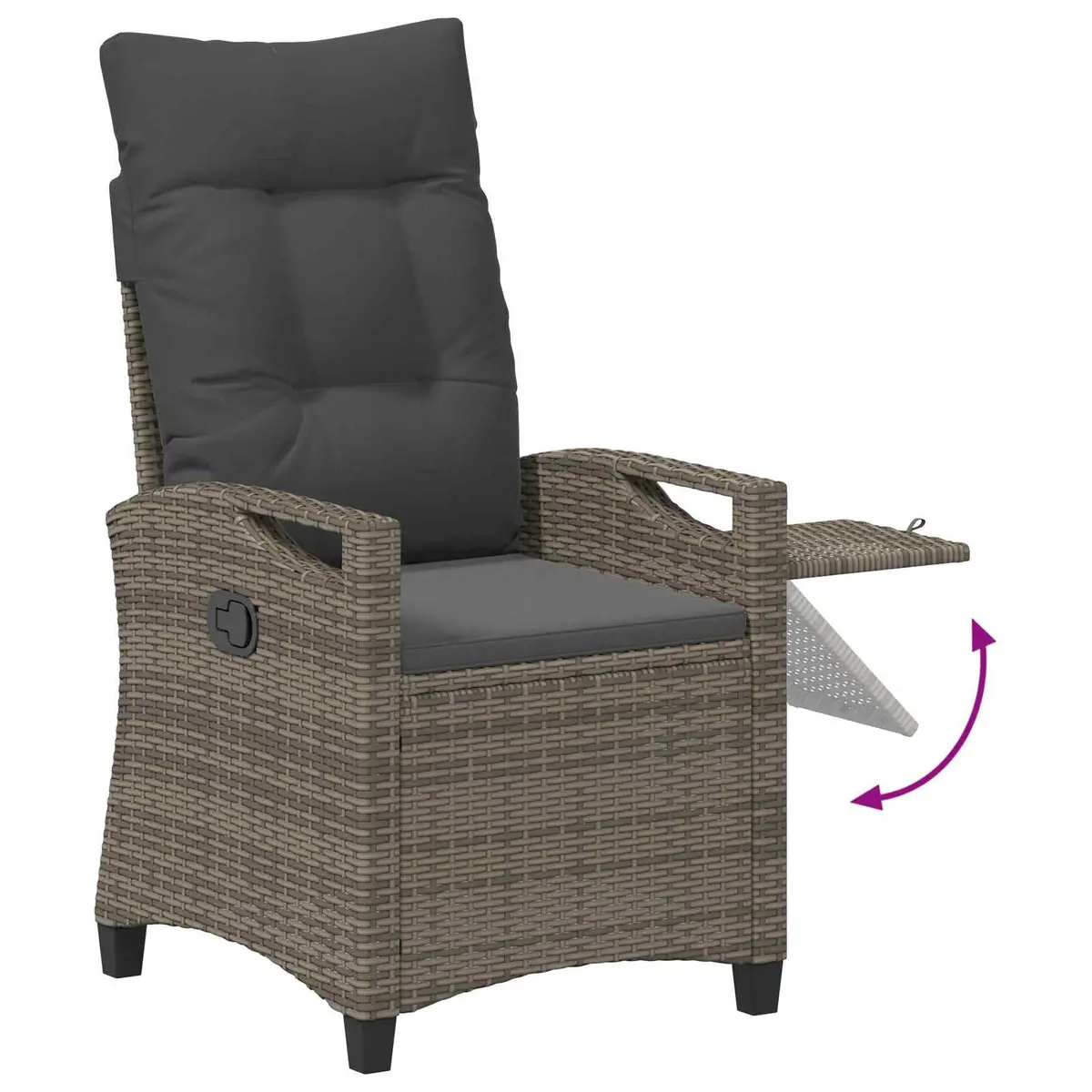 Reclining Garden Chair Grey Height-Adjustable Backrest Fold-Out Table