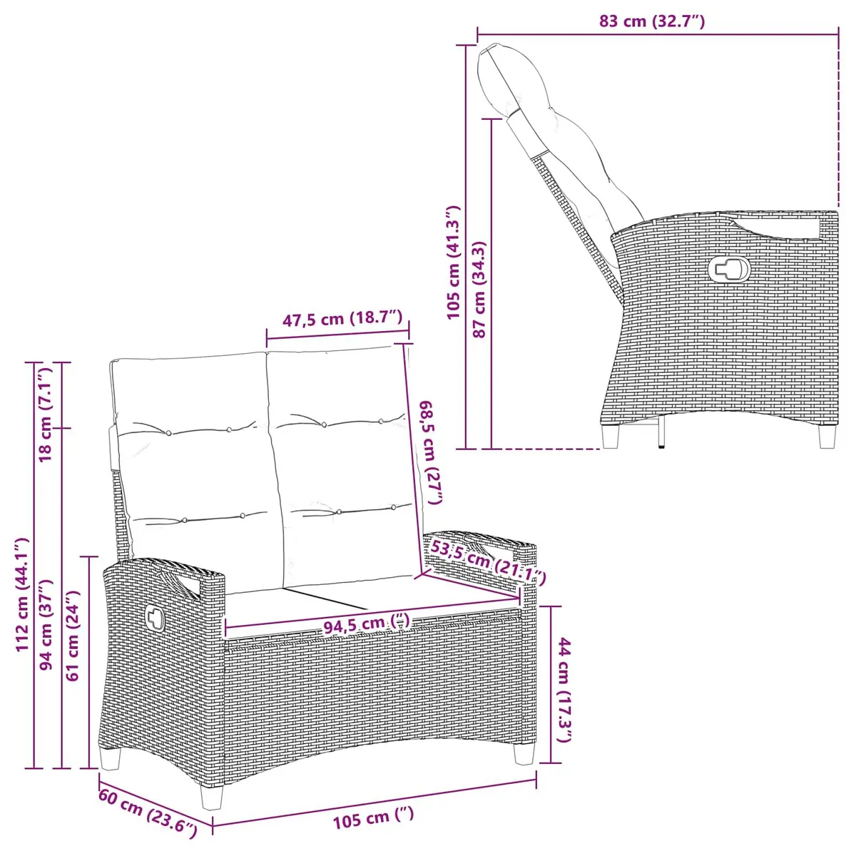 Garden Bench with Adjustable Backrest
