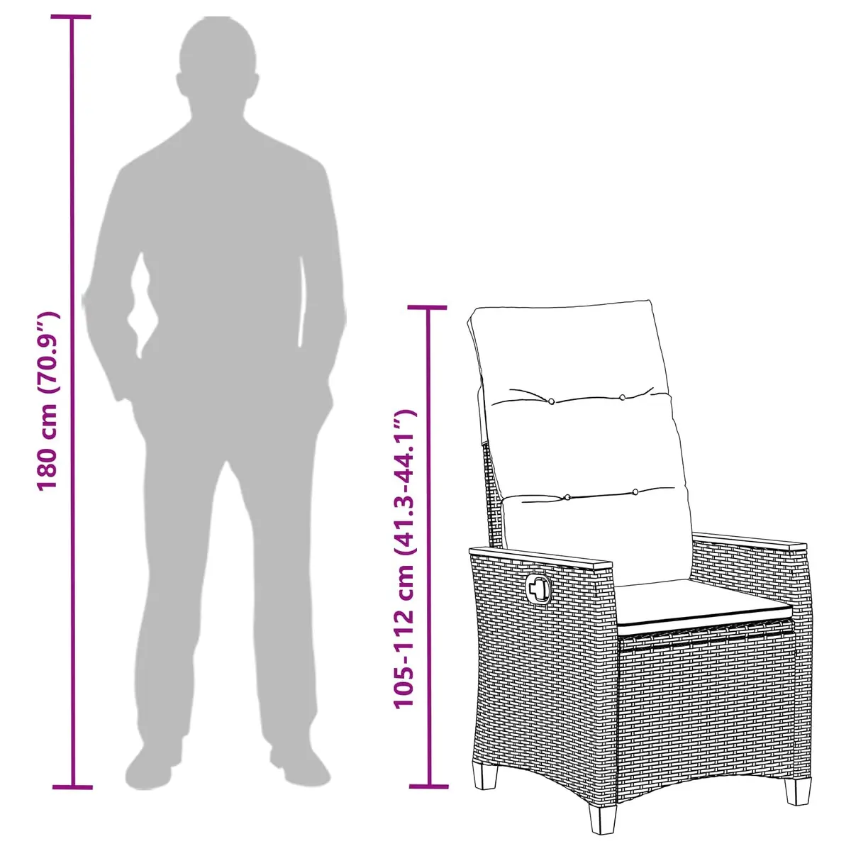 Garden Chair Grey Adjustable Backrest Outdoor Lounger Durable Poly Rattan and Steel Frame with Acacia Wood Armrests for Relaxation