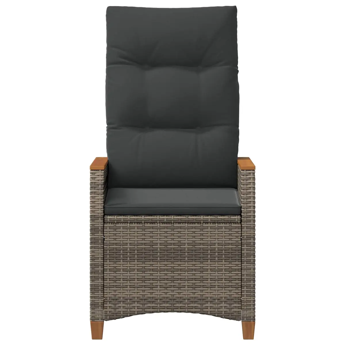 Garden Chair Grey Adjustable Backrest Outdoor Lounger Durable Poly Rattan and Steel Frame with Acacia Wood Armrests for Relaxation