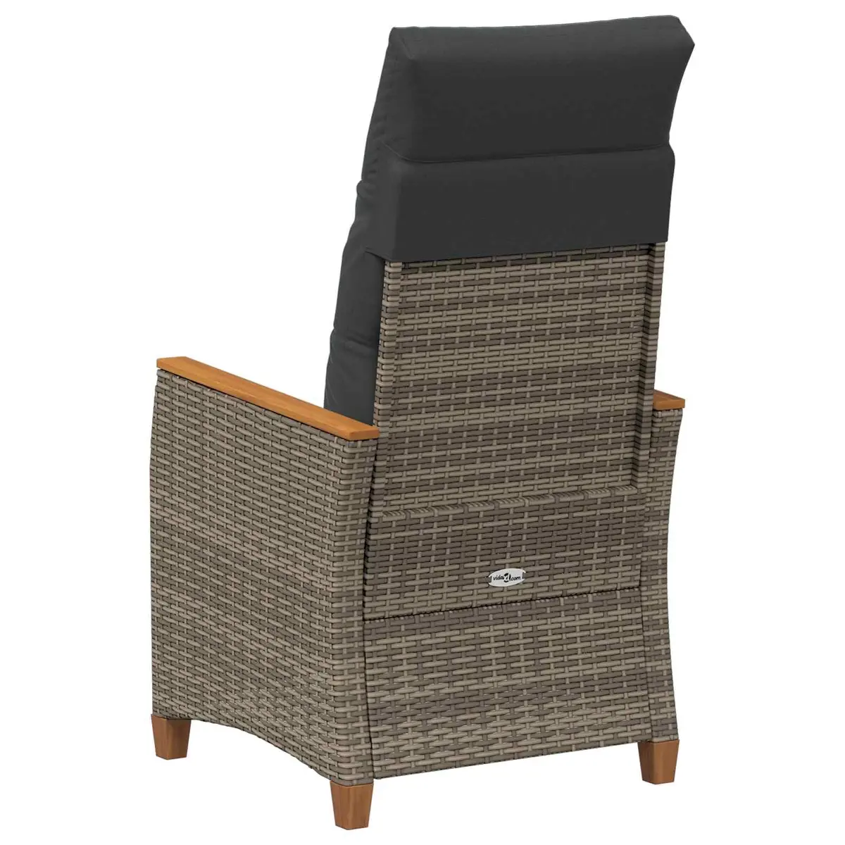 Garden Chair Grey Adjustable Backrest Outdoor Lounger Durable Poly Rattan and Steel Frame with Acacia Wood Armrests for Relaxation