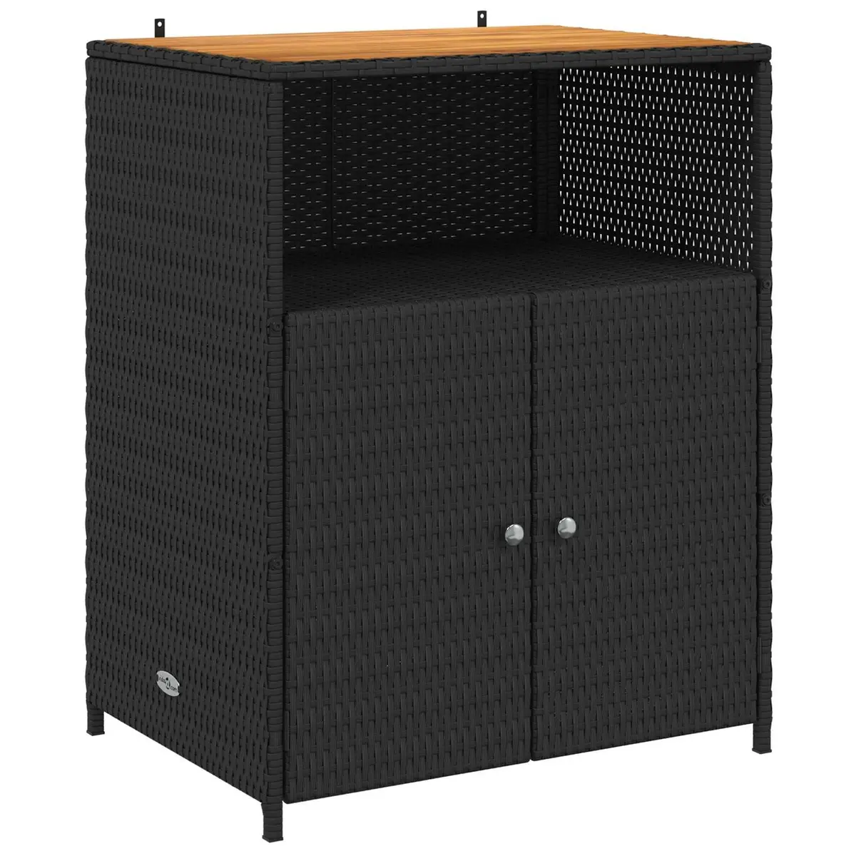 Storage Cabinet Black 70x50x87cm Acacia Wood Top Poly Rattan Shelving Indoor Outdoor Furniture