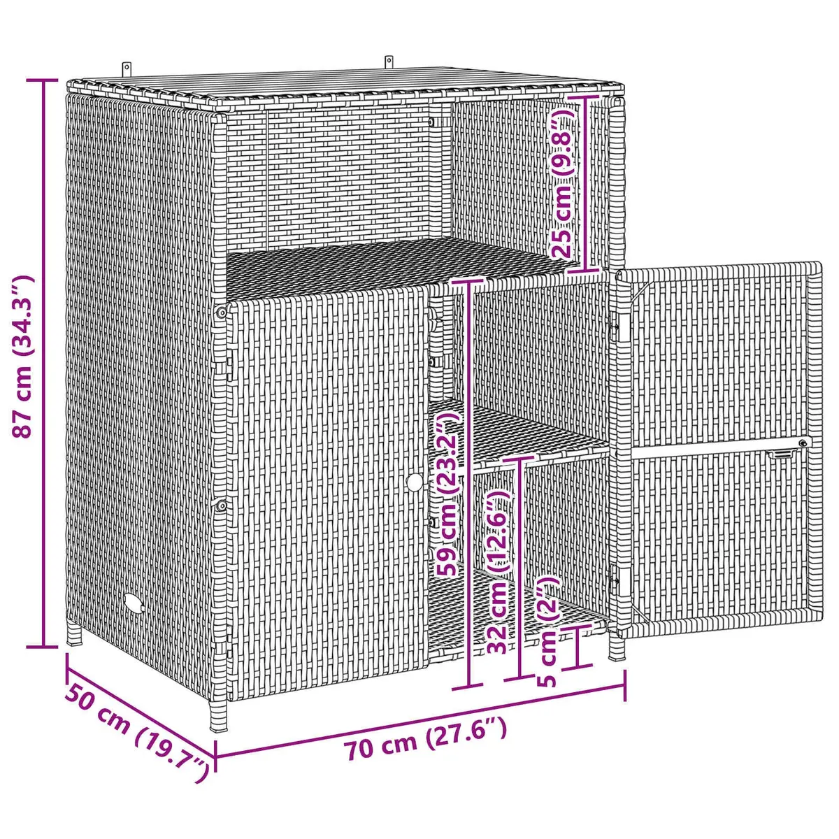 Storage Cabinet Black 70x50x87cm Acacia Wood Top Poly Rattan Shelving Indoor Outdoor Furniture