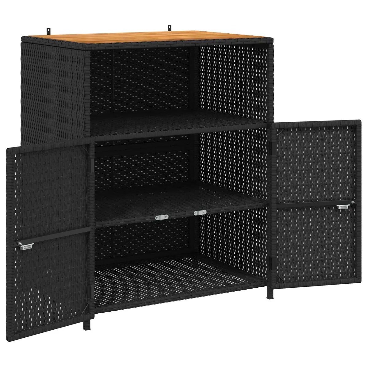 Storage Cabinet Black 70x50x87cm Acacia Wood Top Poly Rattan Shelving Indoor Outdoor Furniture