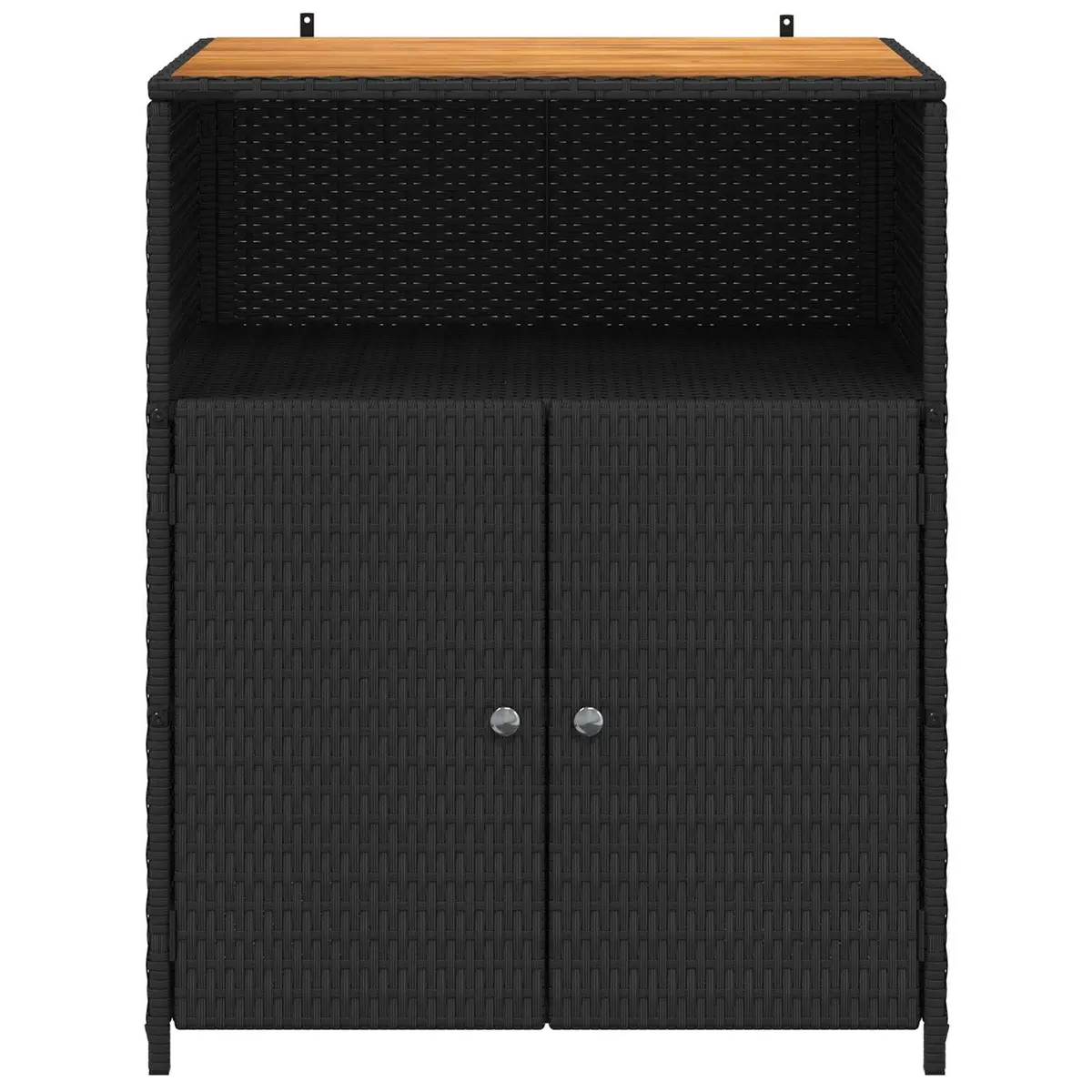 Storage Cabinet Black 70x50x87cm Acacia Wood Top Poly Rattan Shelving Indoor Outdoor Furniture