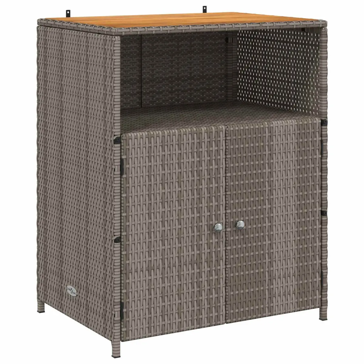 Grey Storage Cabinet Acacia Wood Top 70x50x87cm Poly Rattan Doors Indoor Outdoor
